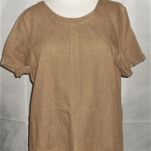 Hot Cotton Dress L 100% Linen Shift Brown
